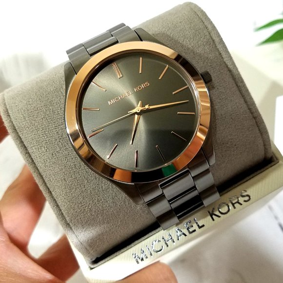 NWT MICHAEL KORS Men's Slim Runway Gunmetal Three-Hand Watch MK8576 - Picture 5 of 9